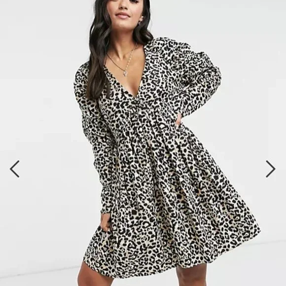 ASOS | Dresses | Asos Cotton Babydoll Mini Dress In Leopard Print | Poshmark